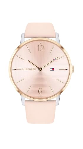 Tommy Hilfiger Damen-Analoguhr mit Quarzwerk - Rosa Lederarmband, Rosa Sonnenstrahl-Zifferblatt, 41mm Gehäuse, 3ATM Wasserbeständigkeit - 1781973