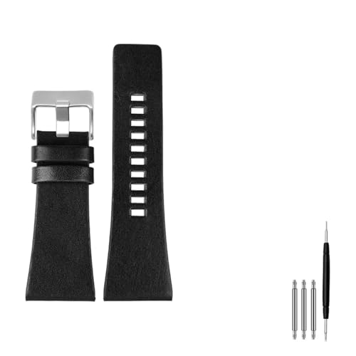 QTYQWC Kompatibel mit Diesel-Uhrenarmbändern für Herren, groß, P-Olice 26 mm, 28 mm, 30 mm, 32 mm, Schwarzbraunes Armband aus echtem Kalbsleder