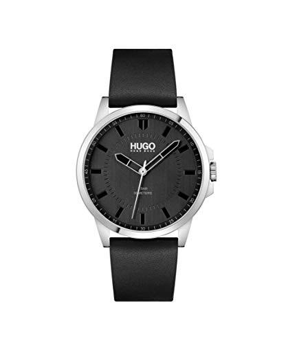 HUGO Analog Quarzuhr für Herren mit Schwarzes Lederarmband - 1530188