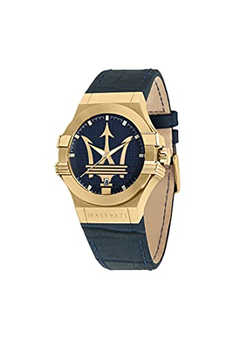 Maserati Herren Uhr, Potenza Kollektion, Quarzwerk, Zeit und Datum, aus Edelstahl, Gelbgold PVD, Leder - R8851108035