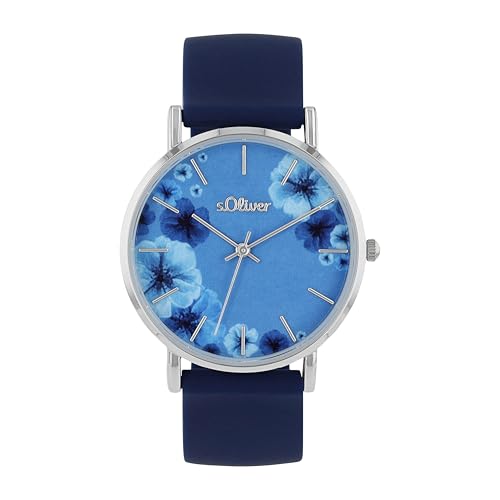 s.Oliver Armbanduhr Damen Quarzuhr Analog, mit Silikon Armband, Silber, 3 bar Wasserdicht, Kommt in Uhren Geschenk Box