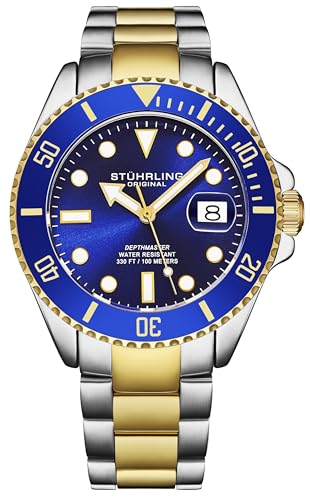 Stuhrling Original Herren Taucheruhr – 100 m Wasserdicht, Edelstahlgehäuse & Armband, Schweizer Quarzwerk, Luminous Zifferblatt, Datum – Perfekte Sport- und Alltagsuhr