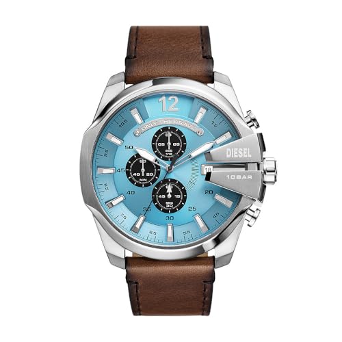 Diesel Watch für Herren Mega Chief Quarz/Chrono Uhrwerk 51 mm Gehäusegröße mit einem Lederarmband DZ4657