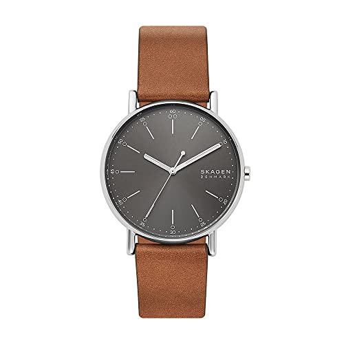 Skagen Herren-Signatur-Dreizeigeruhr, 40 mm Gehäusegröße Lederarmband