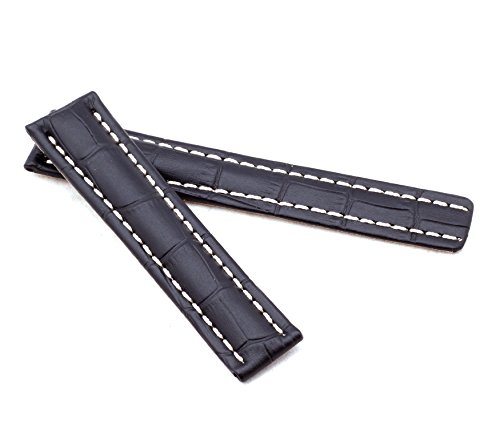 BOB Herren Faltschließband Alligator Style kompatibel Breitling 24 mm schwarz