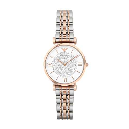 Emporio Armani Uhr für Damen , Zweizeiger Uhrwerk, 32mm Rose Gold Edelstahlgehäuse mit Edelstahlarmband, AR1926