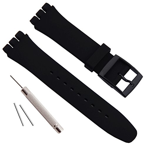 Ersatz-Uhrenarmband aus wasserdichtem Silikonkautschuk für Swatch (17 mm, 19 mm, 20 mm, schwarz), Riemen