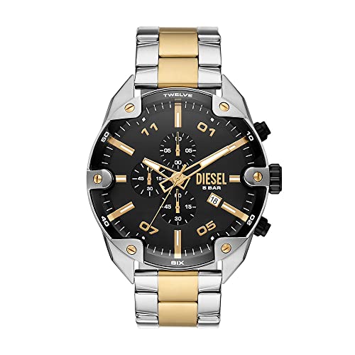 Diesel Herrenuhr Spiked, Chronographenwerk, 49MM Silbernes Edelstahlgehäuse mit Edelstahlarmband, DZ4627
