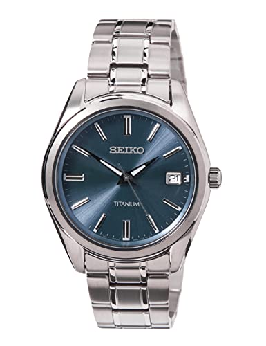 Seiko Herren-Uhr Quarz Titan mit Edelstahlband SUR371P1, Blau