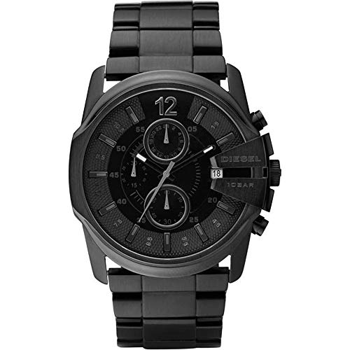 Diesel Herrenuhr Master Chief Chrono, Dreizeigeruhrwerk, 49mm schwarzes Edelstahlgehäuse mit Edelstahlarmband, DZ4180