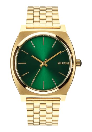 Nixon Time Teller Damennuhr Analog Quarz mit Edelstahl Armband Gold / Green Sunray