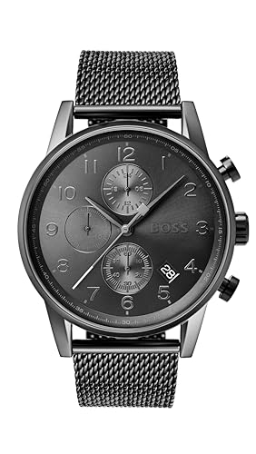 BOSS Chronograph Quarz Uhr für Herren mit Graues Edelstahl-Mesh-Gliederarmband - 1513674