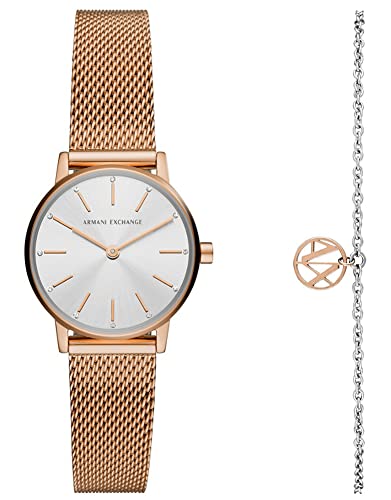 Armani Exchange Damen-Zweizeigeruhr, 28 mm Gehäusegröße, Edelstahlarmband
