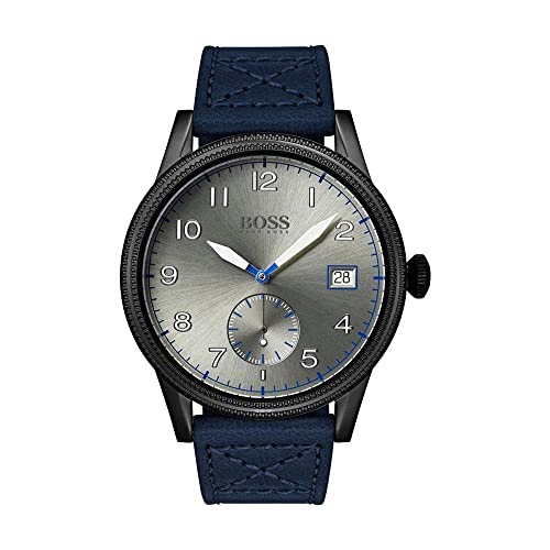 BOSS Analog Quarzuhr für Herren mit Blaues Lederarmband - 1513684