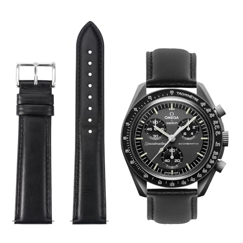 TStrap Leder Moonswatch Swatch Armband – Schwarz kalbsleder Omega Swatch Lederarmband Ersatz – Echtleder Uhrenarmband 20mm Moonwatch fur Herren Damen