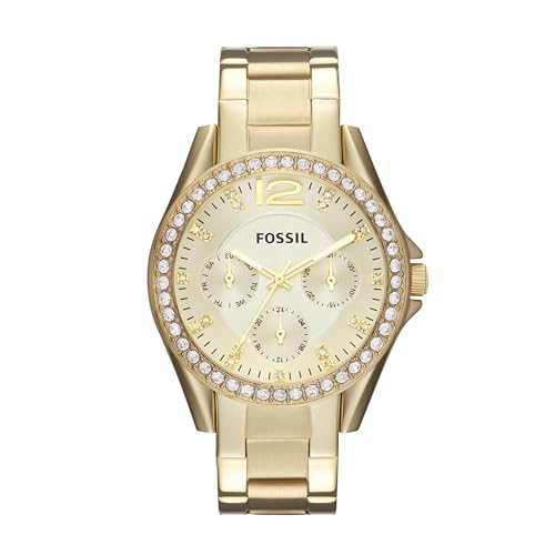 Fossil Riley Watch für Damen, Quarz-Chronographenwerk mit Edelstahl- oder Lederarmband