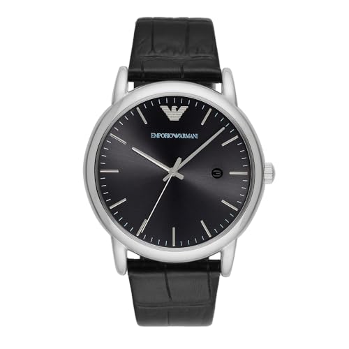 Emporio Armani Herrenuhr , DreizeigerDatumswerk, 43mm Silbernes Edelstahlgehäuse mit Lederarmband, AR2500