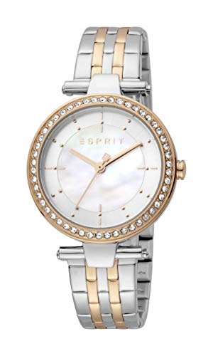 Esprit Damen Armbanduhr Ruby 34 mm Zirkonia Kristalle auf dem Gehäuse Armband Stainless Steel ES1L153M2065
