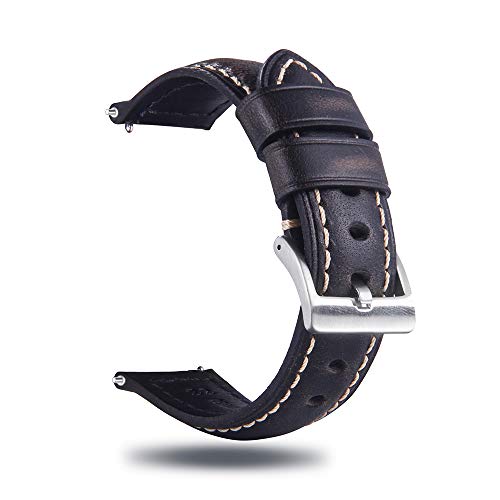 Berfine Quick Release Rindsleder Uhrenarmband 22mm, Vintage Retro Pull-Up Leder Uhrenband, Ersatzarmband für Damen Herren Uhr und Smartwatch, Schwarzbraun