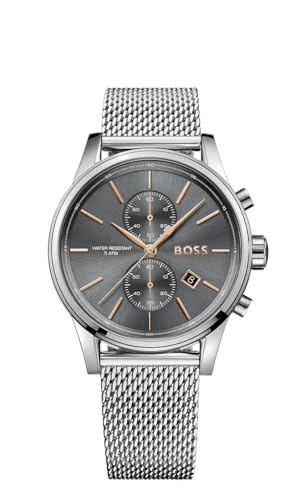 BOSS Chronograph Quarz Uhr für Herren mit Silbernes Edelstahl-Mesh-Gliederarmband - 1513440