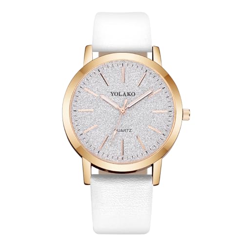 OFFCUP Damenuhr, Damen Analog Quarz Uhr mit Leder Armband, Uhren Damen Einfache Business Klassische Armbanduhr Lässig Quarzuhr Kleideruhr, 3 Zeiger, 39 mm Gehäusegröße-Weiß