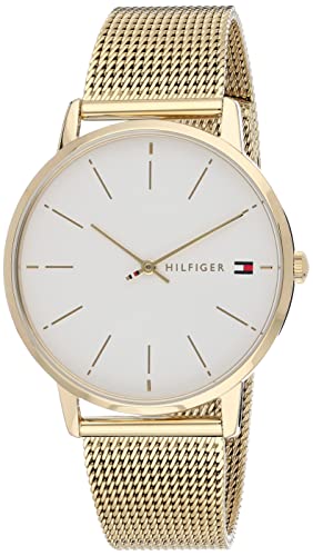 Tommy Hilfiger Analog Quarzuhr für Damen mit Gelbgoldfarbenes Edelstahl-Mesh-Gliederarmband - 1782245