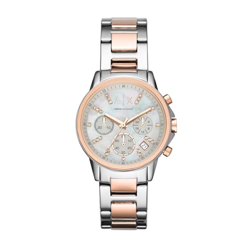 Armani Exchange Uhr für Damen , QuarzChronographenwerk, 36mm 2T Silber/Rose Edelstahlgehäuse mit Edelstahlarmband, AX4331