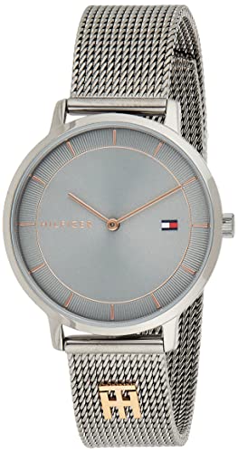 Tommy Hilfiger Analog Quarzuhr für Damen mit Graues Edelstahl-Mesh-Gliederarmband - 1782285