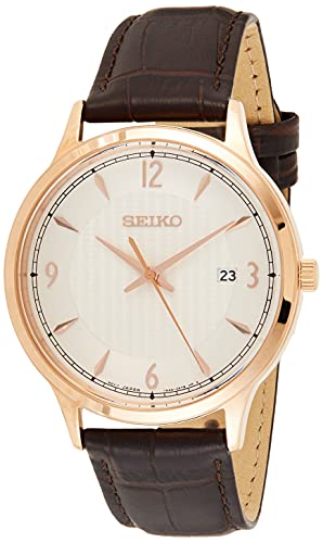 Seiko Herren Analog Quarz Uhr mit Leder Armband SGEH88P1