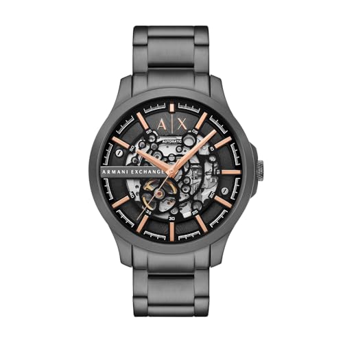 Armani Exchange Watch for Men, Automatic Movement and 46mm Case Size with Stainless Steel, Leather or Silicone Strap