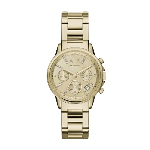 Armani Exchange Uhr für Damen , QuarzChronographenwerk, 36mm GoldEdelstahlgehäuse mit Edelstahlarmband, AX4327