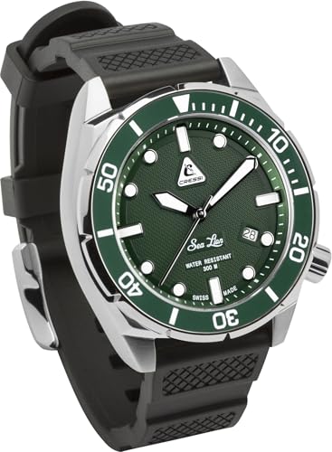 CRESSI Unisex-Adult Sea Lion Watch Green 300m Professionelle Taucheruhr, Silber/Grün Paraggi Edition, Durchmesser 44mm