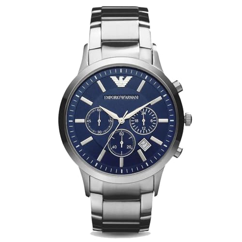 Emporio Armani Herrenuhr , Chronographenwerk, 43mm Silber / Stahl Edelstahlgehäuse mit einem Edelstahlarmband, AR2448