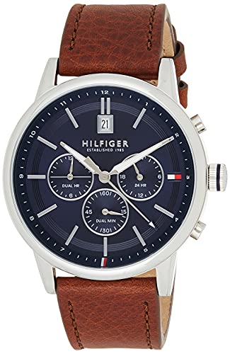 Tommy Hilfiger Multi Zifferblatt Quarz Uhr für Herren mit Hell-Braunes Lederarmband - 1791629
