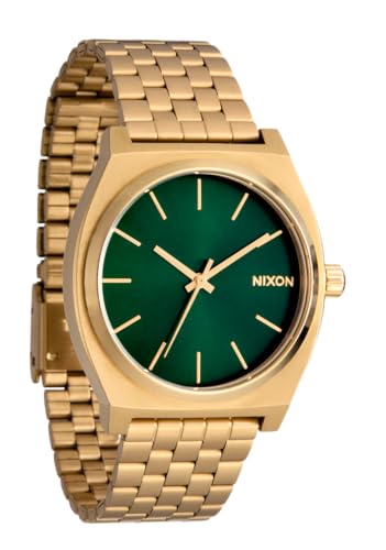 Nixon Time Teller Damennuhr Analog Quarz mit Edelstahl Armband Gold / Green Sunray