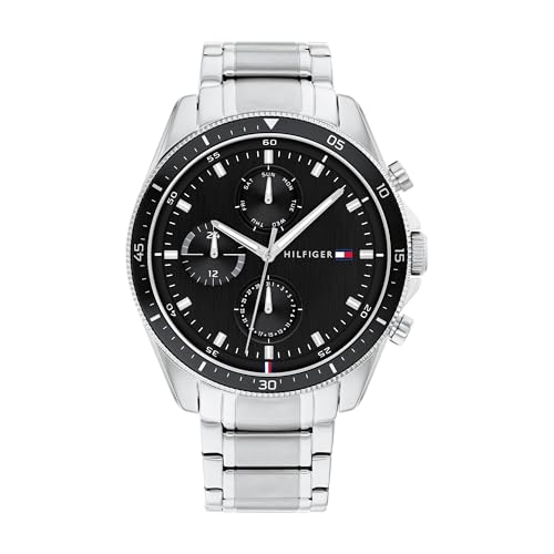 Tommy Hilfiger Multi Zifferblatt Quarz Uhr für Herren mit Silbernes Edelstahlarmband - 1791835