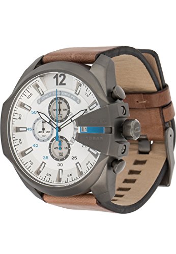 Diesel Herrenuhr Mega Chief, QuarzChronographenwerk, 59 mm Gehäuse aus Rotguss mit Lederarmband, DZ4280