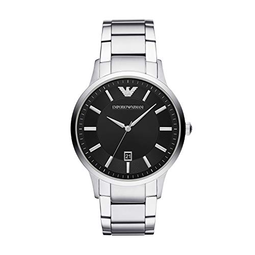 Emporio Armani Herrenuhr mit drei Zeigern, Edelstahl, Gehäusegröße 43 mm