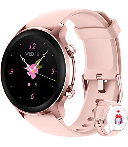 Smartwatch Damen, Loddery Smart Watch Damenuhr mit 1,3' HD-Farbbildschirm, Fitnessuhr Damen mit Überwachung von SpO2, Herzfrequenz, Schlaf, Stress usw. 5ATM Wasserdicht Sportuhr für iOS Android