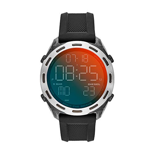 Diesel Herren Quartz Armbanduhr, 46.00mm GehäusegröÃŸe mit schwarz digital Zifferblatt und schwarz Rubber Strap Armband DZ1893