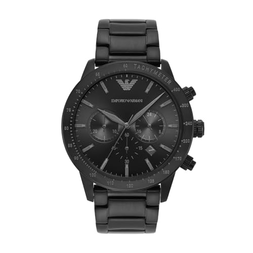 Emporio Armani Herrenuhr , QuarzChronographenwerk, 43mm Schwarzes Edelstahlgehäuse mit Edelstahlarmband, AR11242