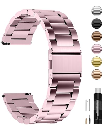 Fullmosa Edelstahl Uhrenarmband 22mm für traditionell Uhr, Kompatibel mit Samsung Galaxy Watch 3 45mm/Galaxy Watch 46mm, Huawei Watch GT5/GT5 Pro/4/4 Pro 46mm/Garmin Vivoactive 4, Rosépink