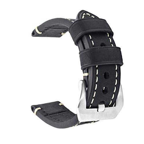 Ersatz-Uhrenband, echtes Leder, für Armbanduhr, Vintage-Stil, für Herren/Frauen, mit Edelstahlschnalle, schwarz/braun, 20 mm/22 mm/24 mm, Schwarz , 22 mm
