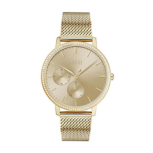 BOSS Multi Zifferblatt Quarz Uhr für Damen mit Gelbgoldfarbenes Edelstahl-Mesh-Gliederarmband - 1502520