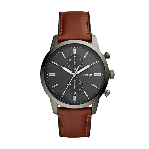 FOSSIL Herrenuhr Townsman, 44mm Gehäusegröße, Quarz-Chronographenwerk, Lederarmband