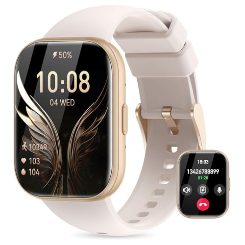 Miecgth Smartwatch Damen mit Telefonfunktion 1.75' Touchscreen Fitness Tracker Smartwatch Herzfrequenz IP68 Menstruationszyklus 120+ Sportmodi Schlafüberwachung SpO2 für iOS & Android (Beige)