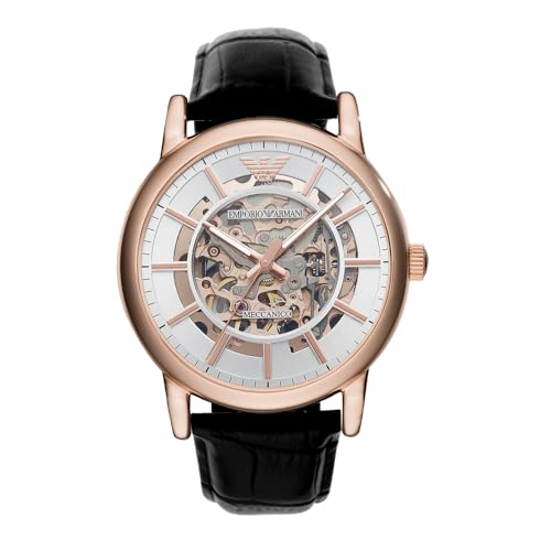 Emporio Armani Herrenuhr , Automatikwerk, 43mm Rose Gold Edelstahlgehäuse mit Lederarmband, AR60007
