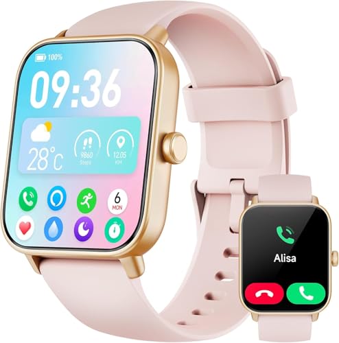 Smartwatch Damen mit Telefonfunktion, Alexa eingebaute 1.8'' Fitnessuhr Damen mit Herzfrequenz, SpO2, Schlaf, Stress Monitor, 100+ Sportmodi, IP68 Wasserdicht Uhr für Android iOS (Rosa)