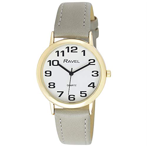 Ravel - Damen - Armbanduhr mit großen Ziffern - Grau/goldfarbener Ton/weißes Zifferblatt