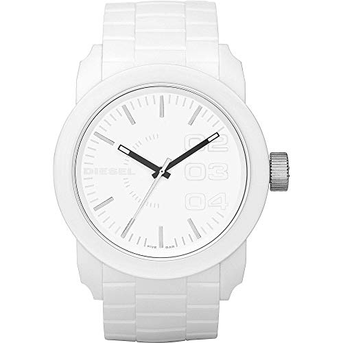 Diesel Herrenuhr Double Down S44, Dreizeigeruhrwerk, 44 mm Gehäuse aus weißem Polycarbonat mit Silikonarmband, DZ1436